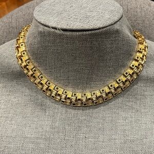 D’Orlan Collier Necklace White Swarovski Crystals Triple 22K Gold Plated Choker